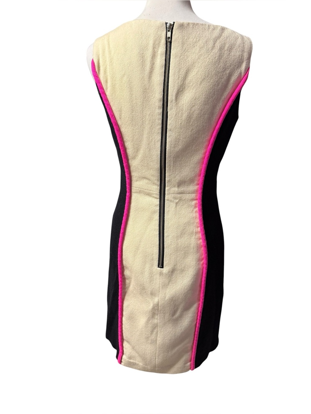 Milly New York Shocking Pink Sheath Dress Lined Wool Cream Black Sz 6 MSRP $425 - Picture 6 of 13